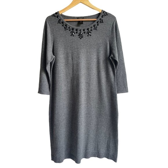 Ann Taylor Gray Embellished Midi Dress - Picture 1 of 6